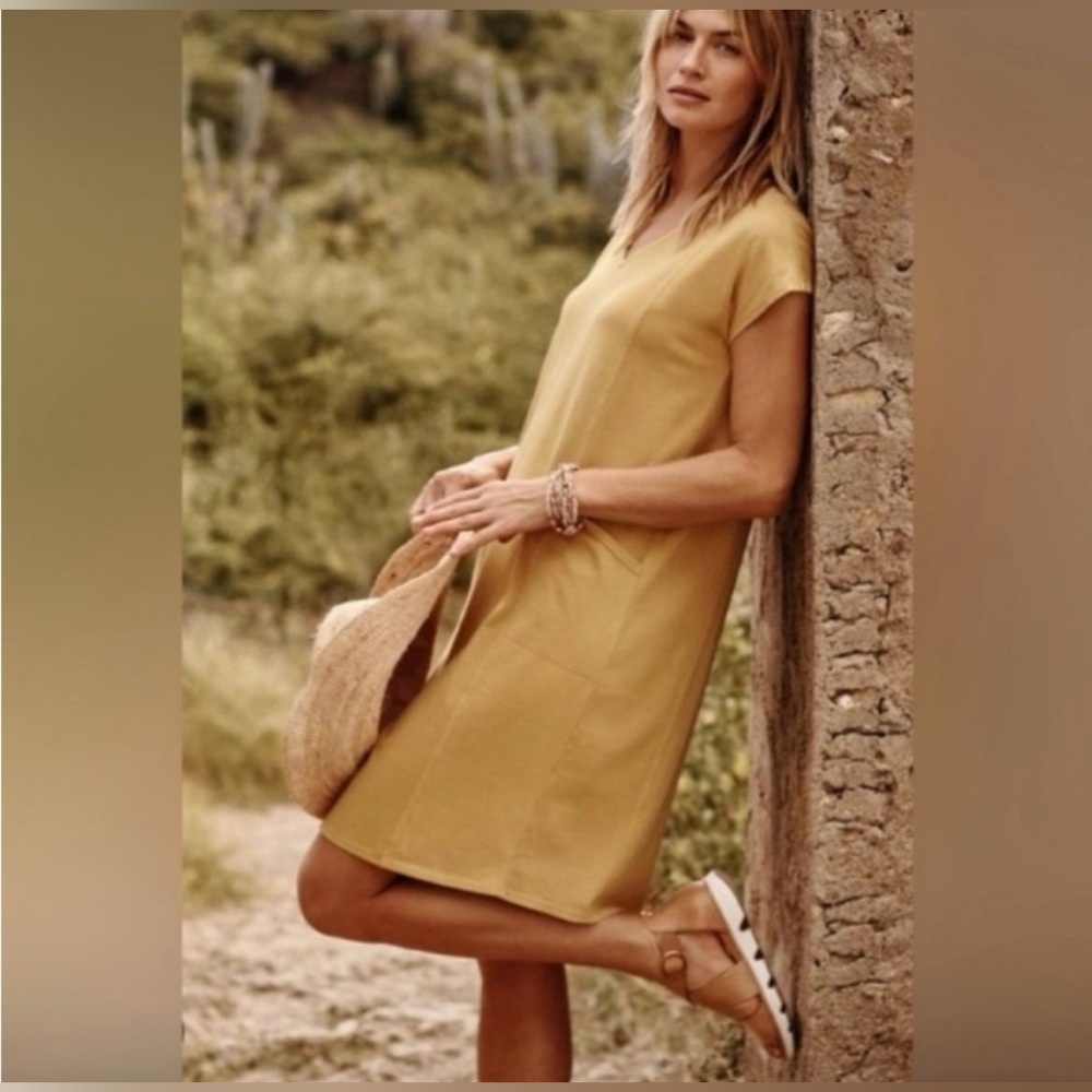 J. Jill Dress Pure Jill‎ Easy Knit Two-Pocket Large Gold Yellow Boho Cottagecore